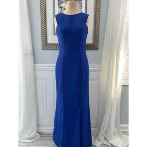 ML Monique Lhuillier Cobalt Blue Lace Inset Sleeveless Gown Size 0